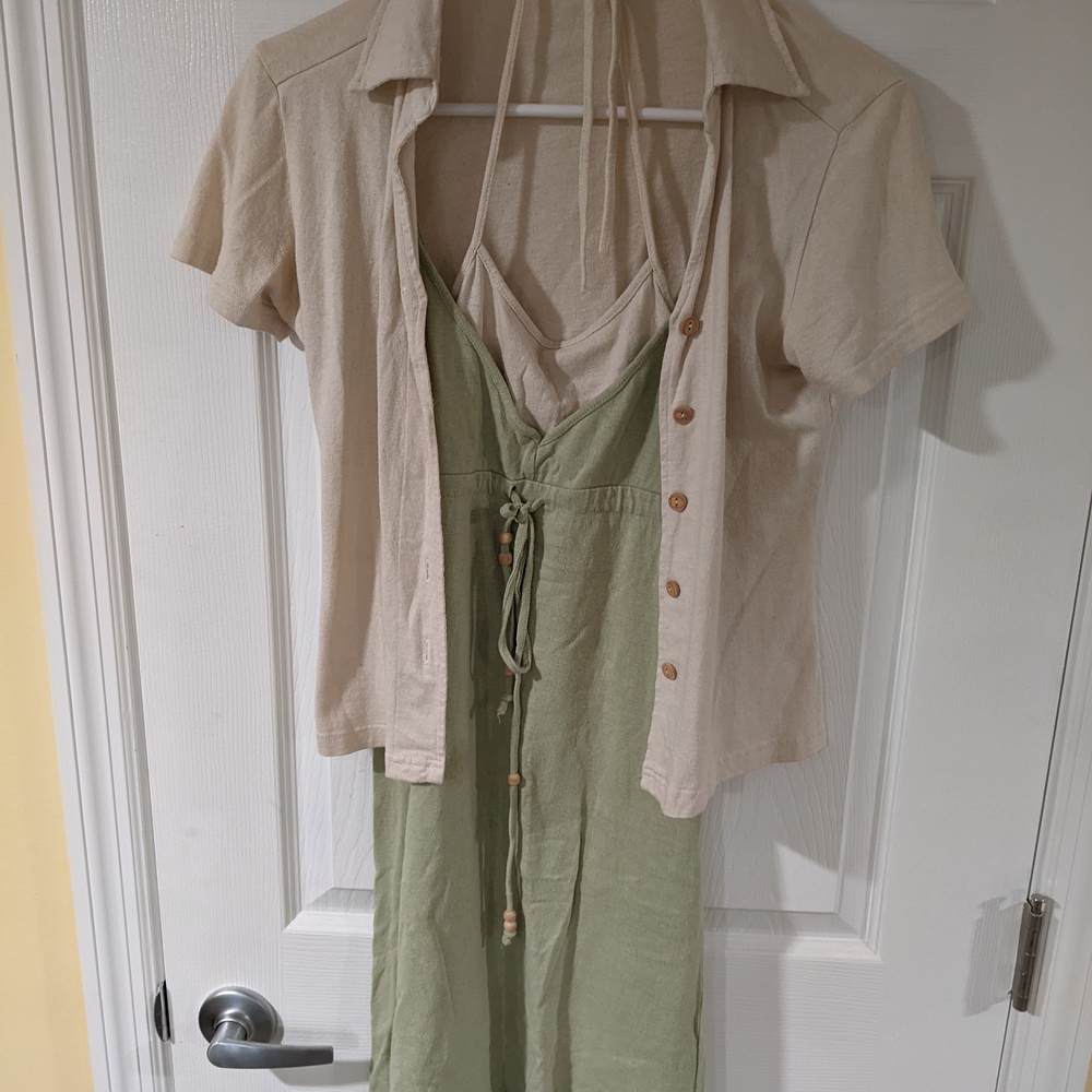 Beige Shirt and Green Dress Set